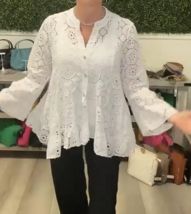 Button Down Eyelet Tunic
