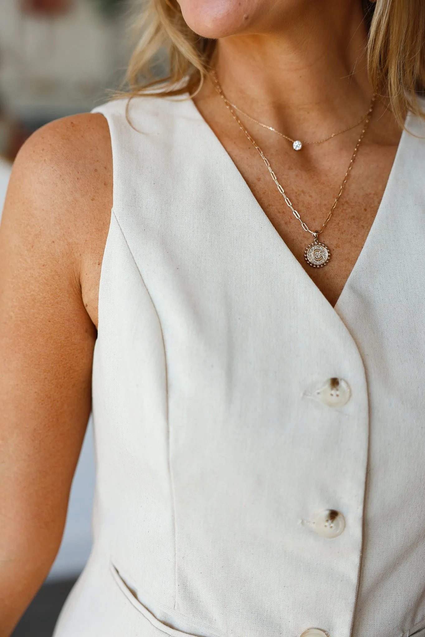 Button Down Vest - Natural