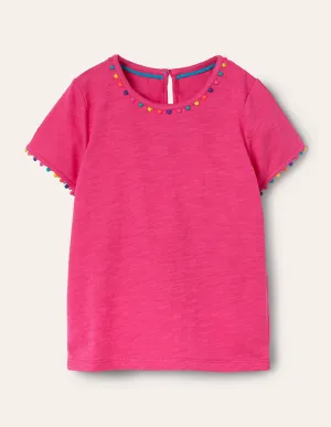 Charlie Pom Jersey T-shirt-Party Pink