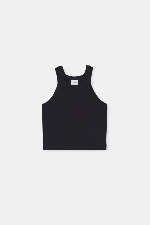 Closed Cropped Racer Tank - Black