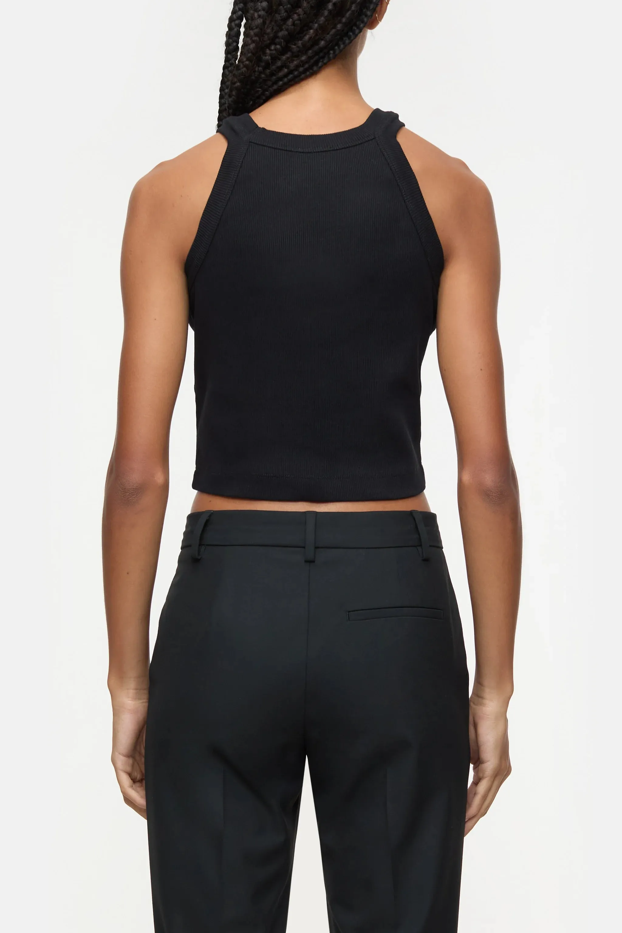 Closed Cropped Racer Tank - Black