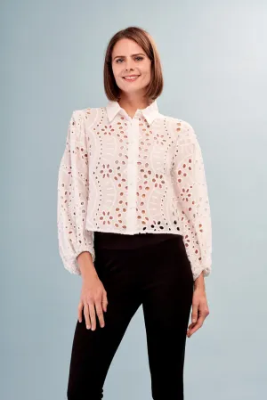 Cotton Eyelit Button Down Top