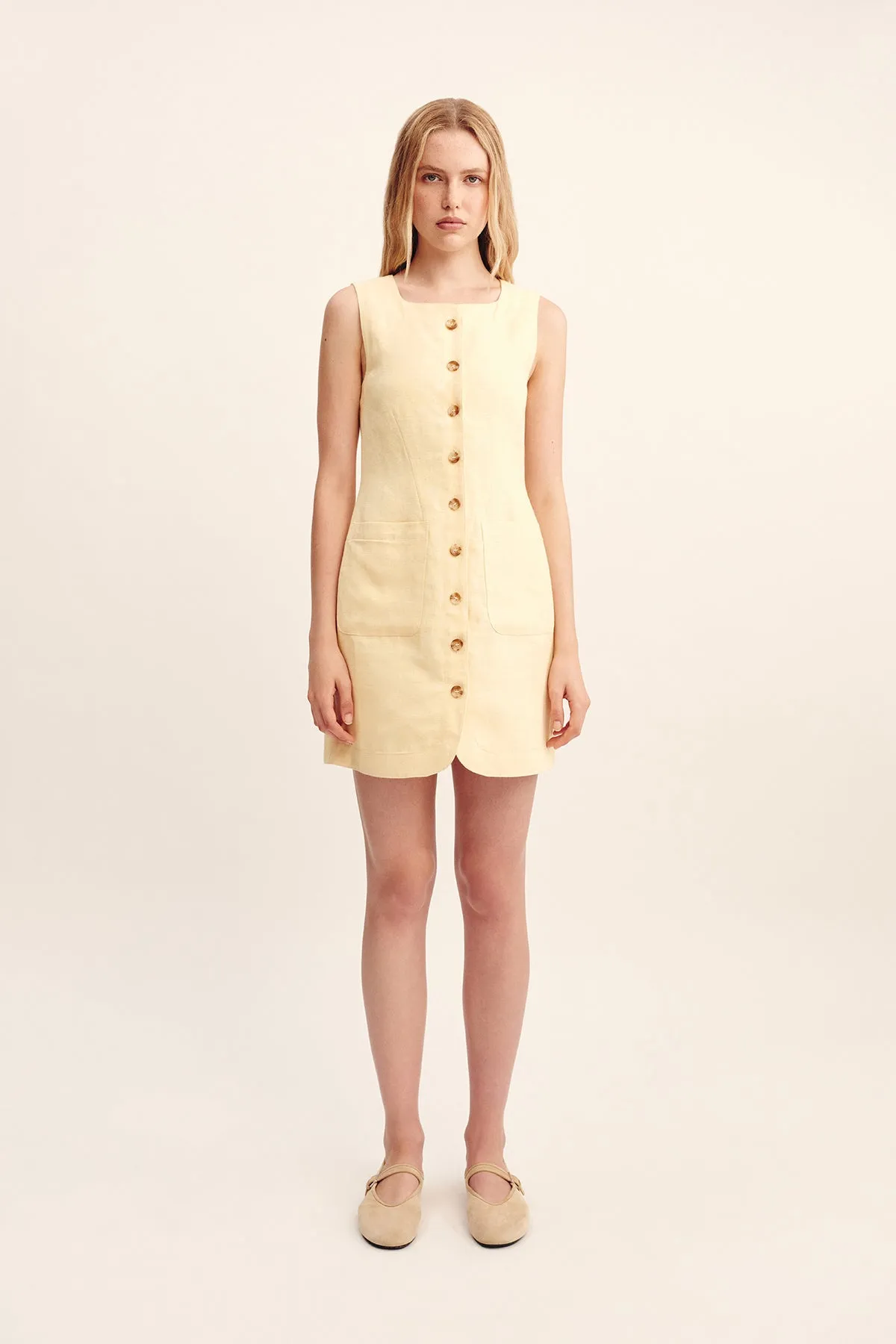 EMMA BUTTON DOWN DRESS - DUSTY CITRON