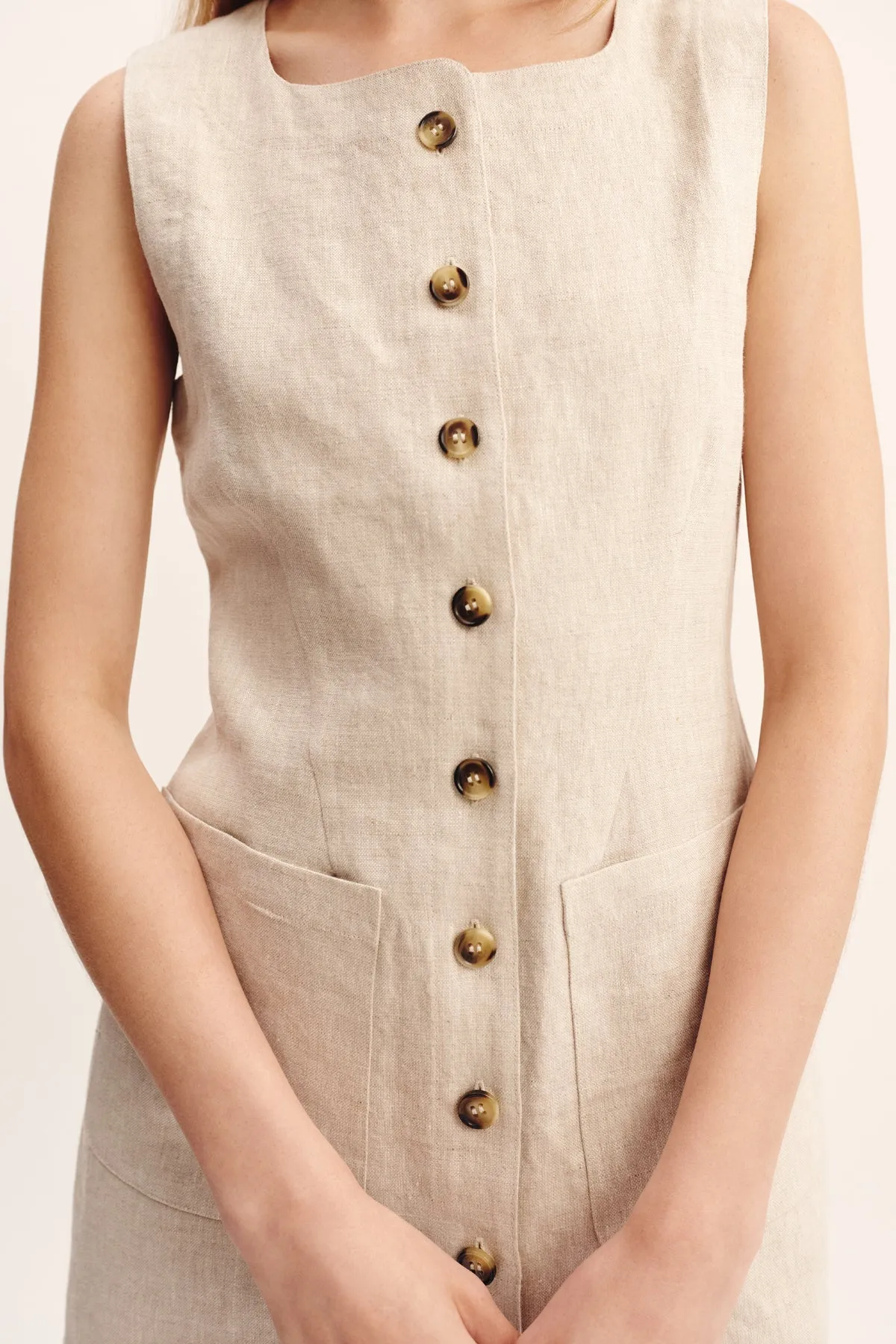 EMMA BUTTON DOWN DRESS - NATURAL