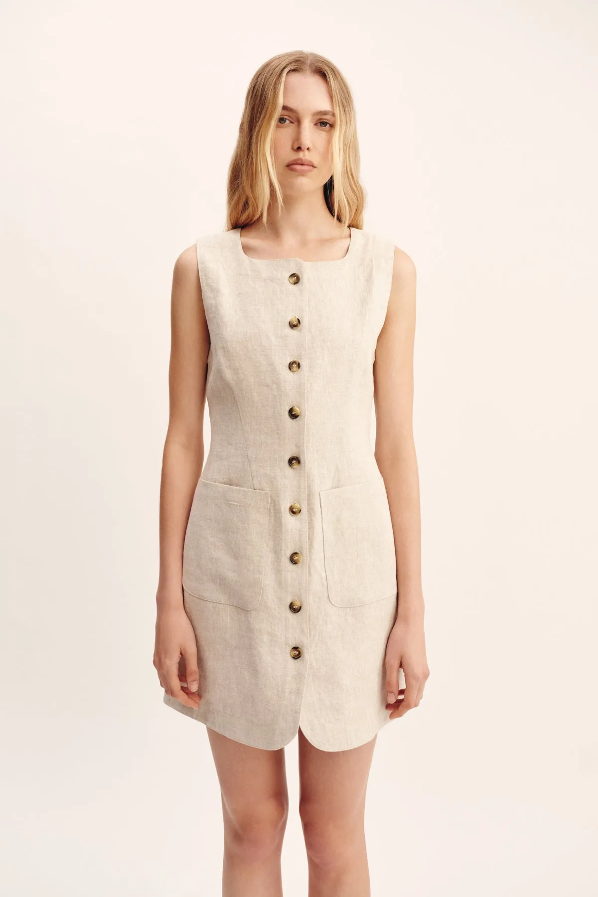 EMMA BUTTON DOWN DRESS - NATURAL