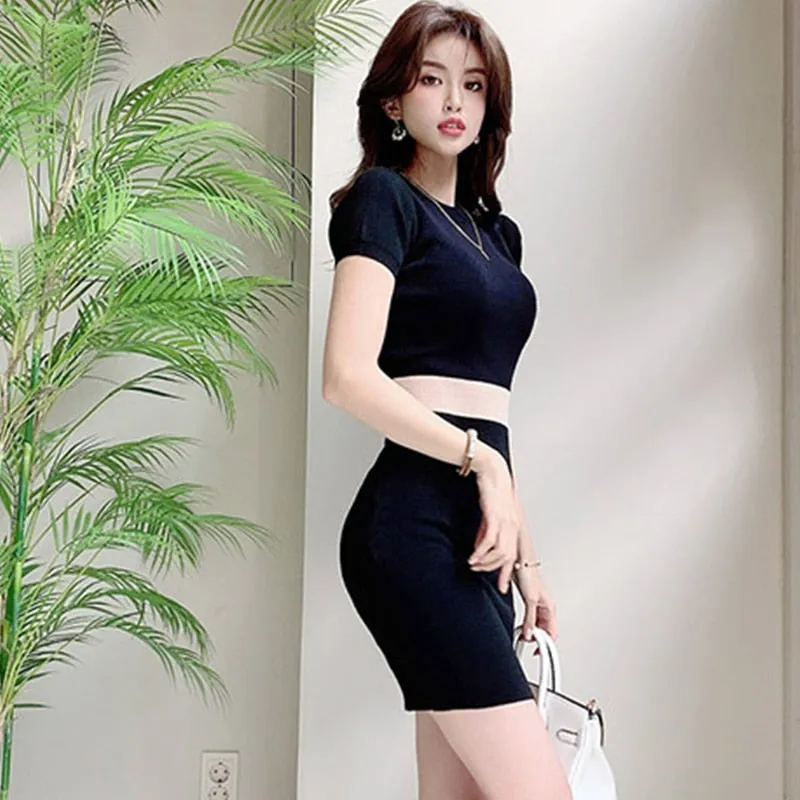 Han Queen O-neck Colorblock Elegant Pencil Dress