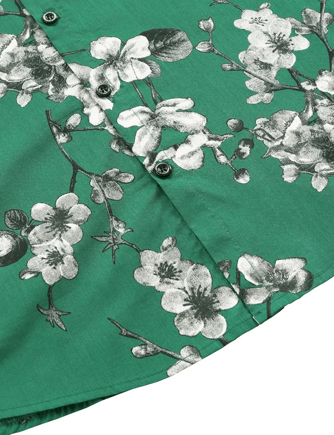 JOGAL Men's Flower Cotton Button Down Short Sleeve Hawaiian Shirt