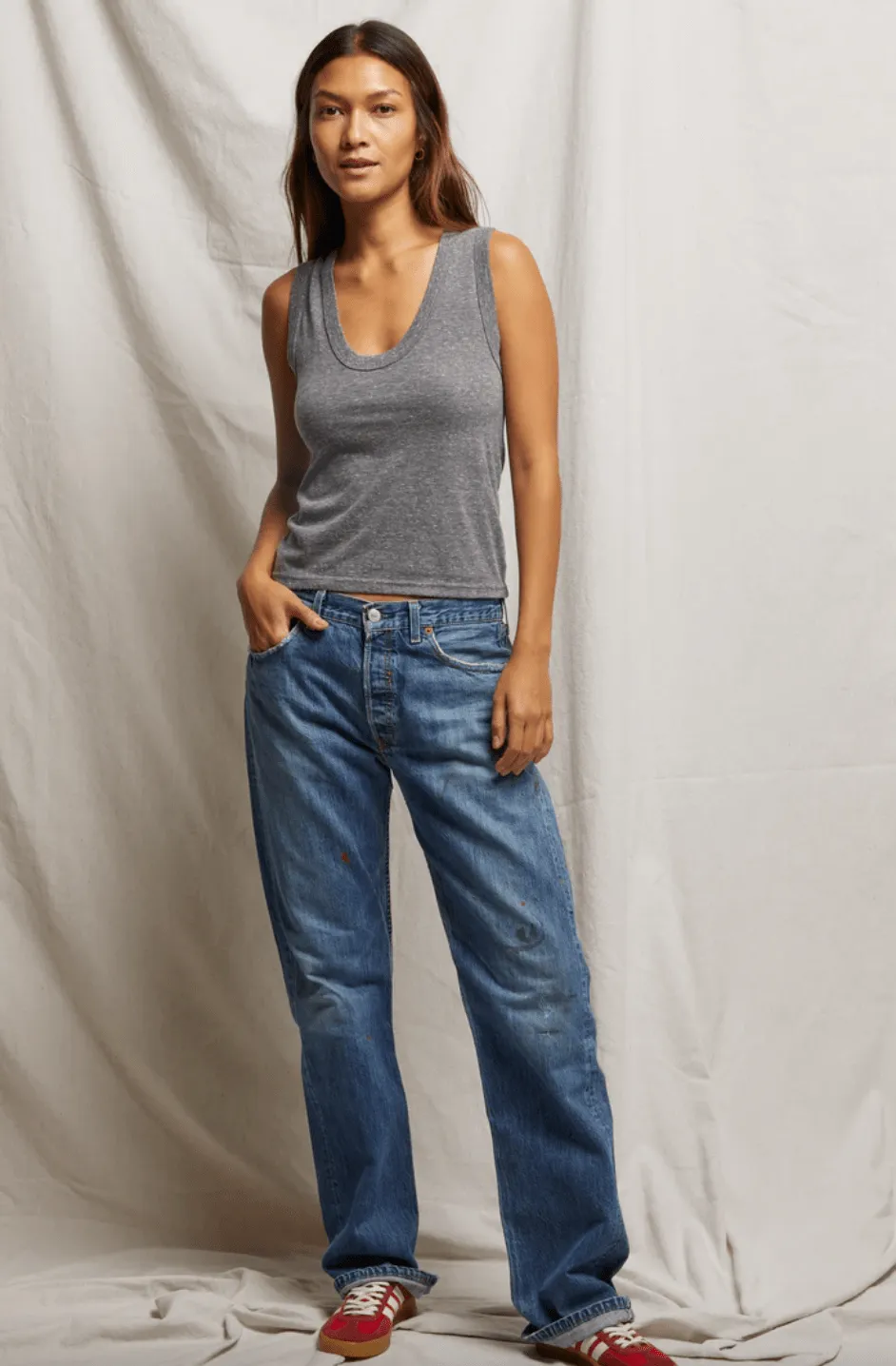 khara U-Neck Tank Top - Heather Grey
