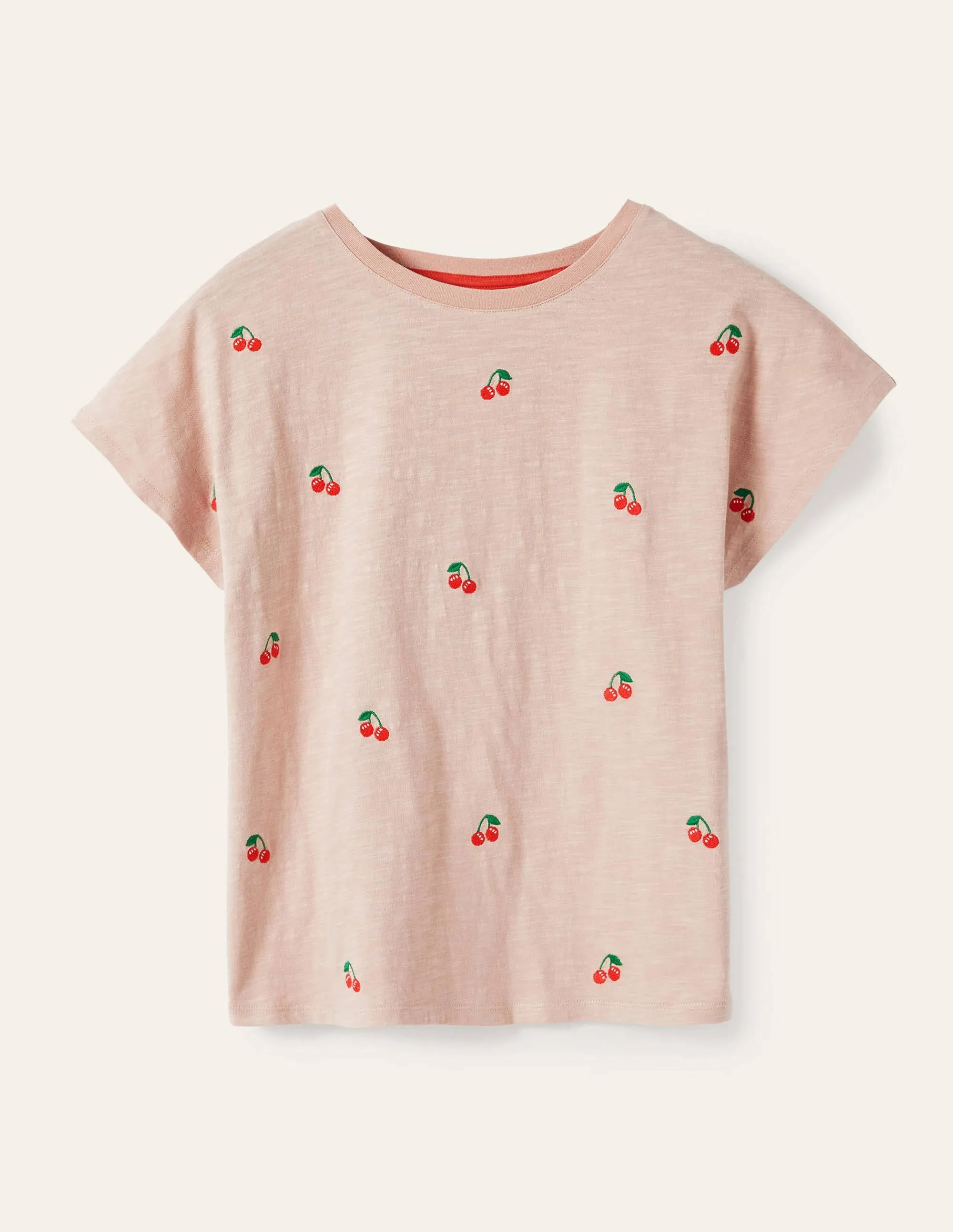 Lena Embroidered Jersey Tee-Milkshake, Cherries