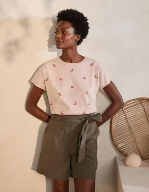 Lena Embroidered Jersey Tee-Milkshake, Cherries
