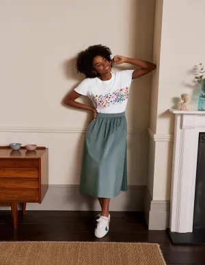 Lena Embroidered Jersey Tee-White, Multi Floral Embroidery