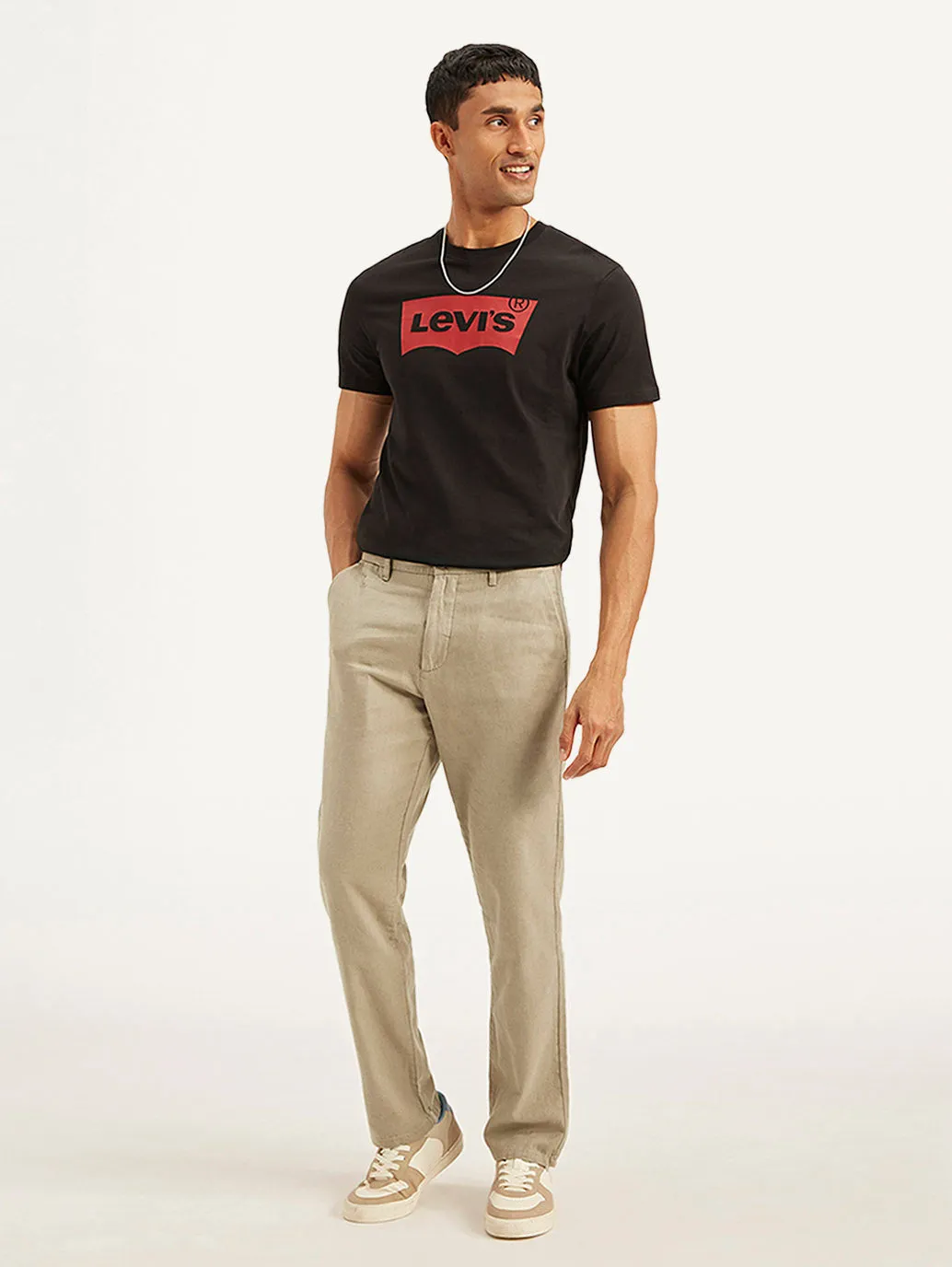 Men's Beige Authentic Straight Fit Linen Chino Pants