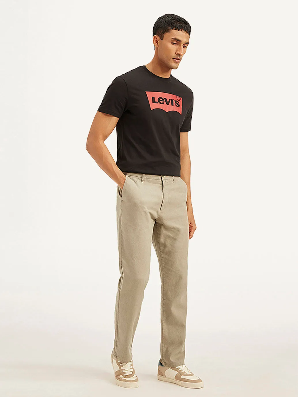 Men's Beige Authentic Straight Fit Linen Chino Pants
