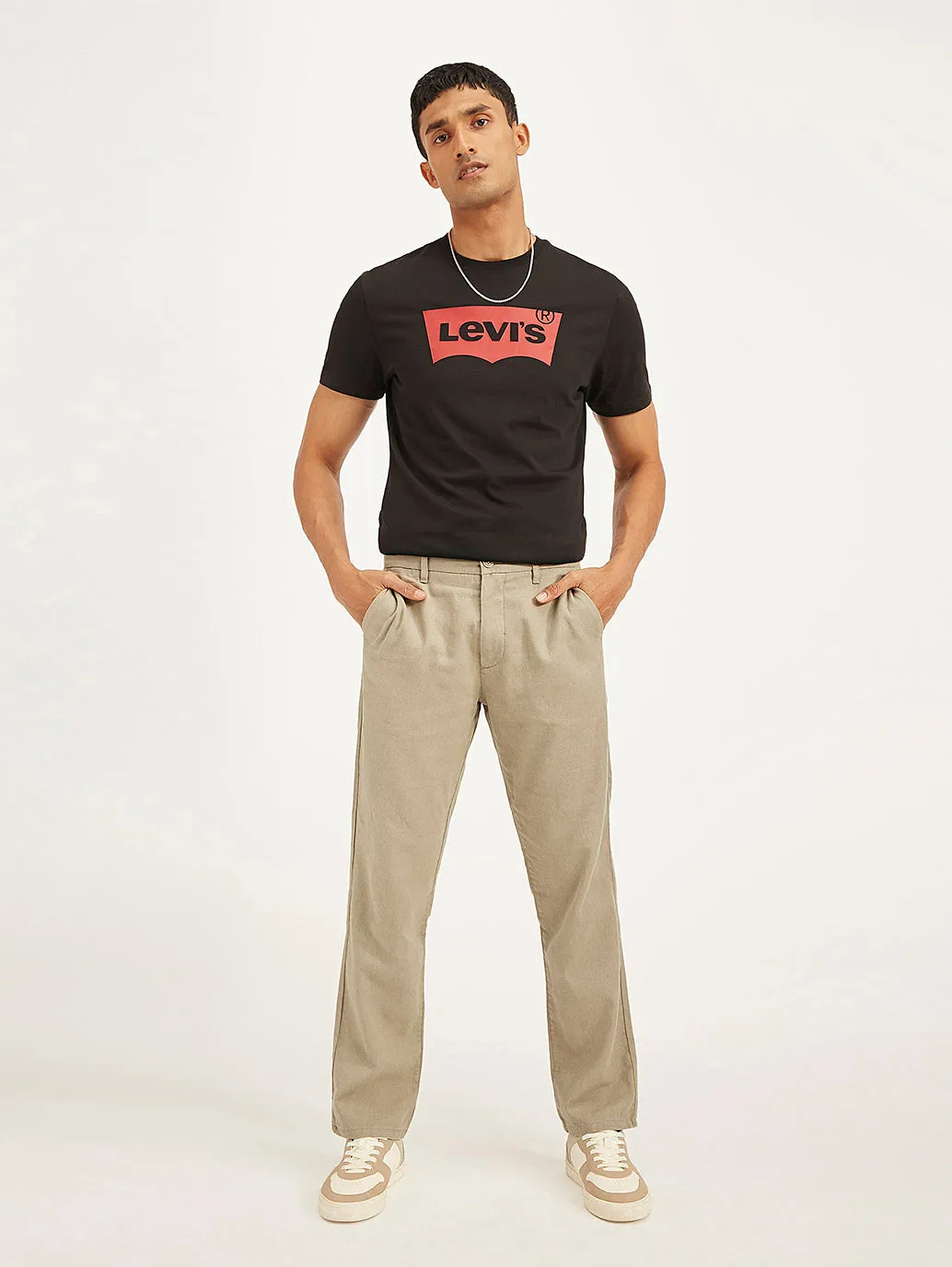 Men's Beige Authentic Straight Fit Linen Chino Pants