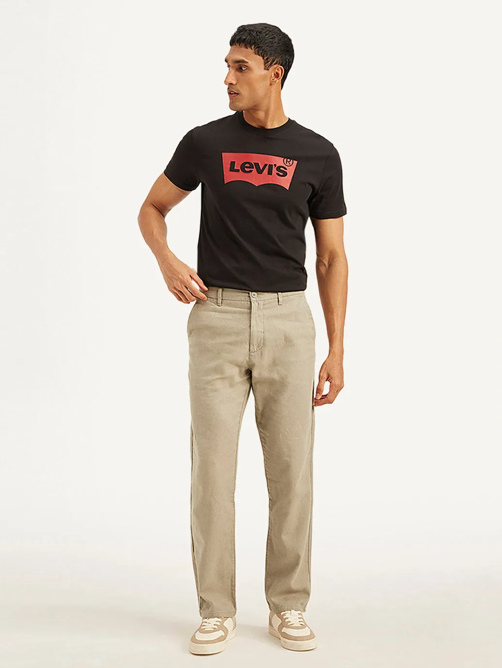 Men's Beige Authentic Straight Fit Linen Chino Pants