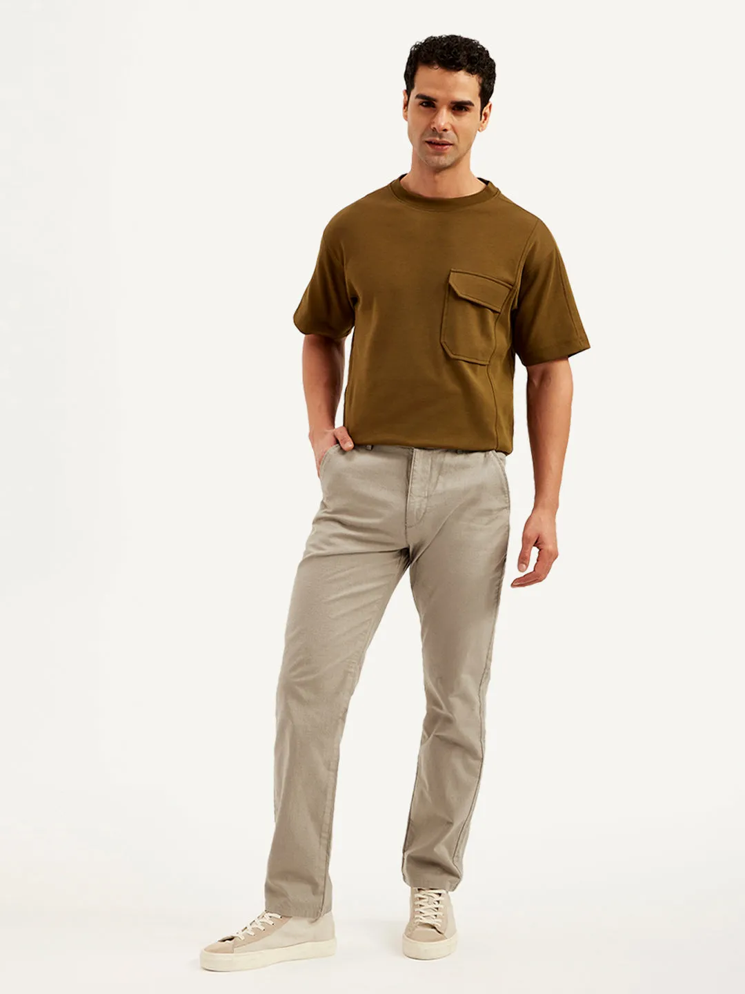 Men's Brown Authentic Straight Fit Linen Chinos