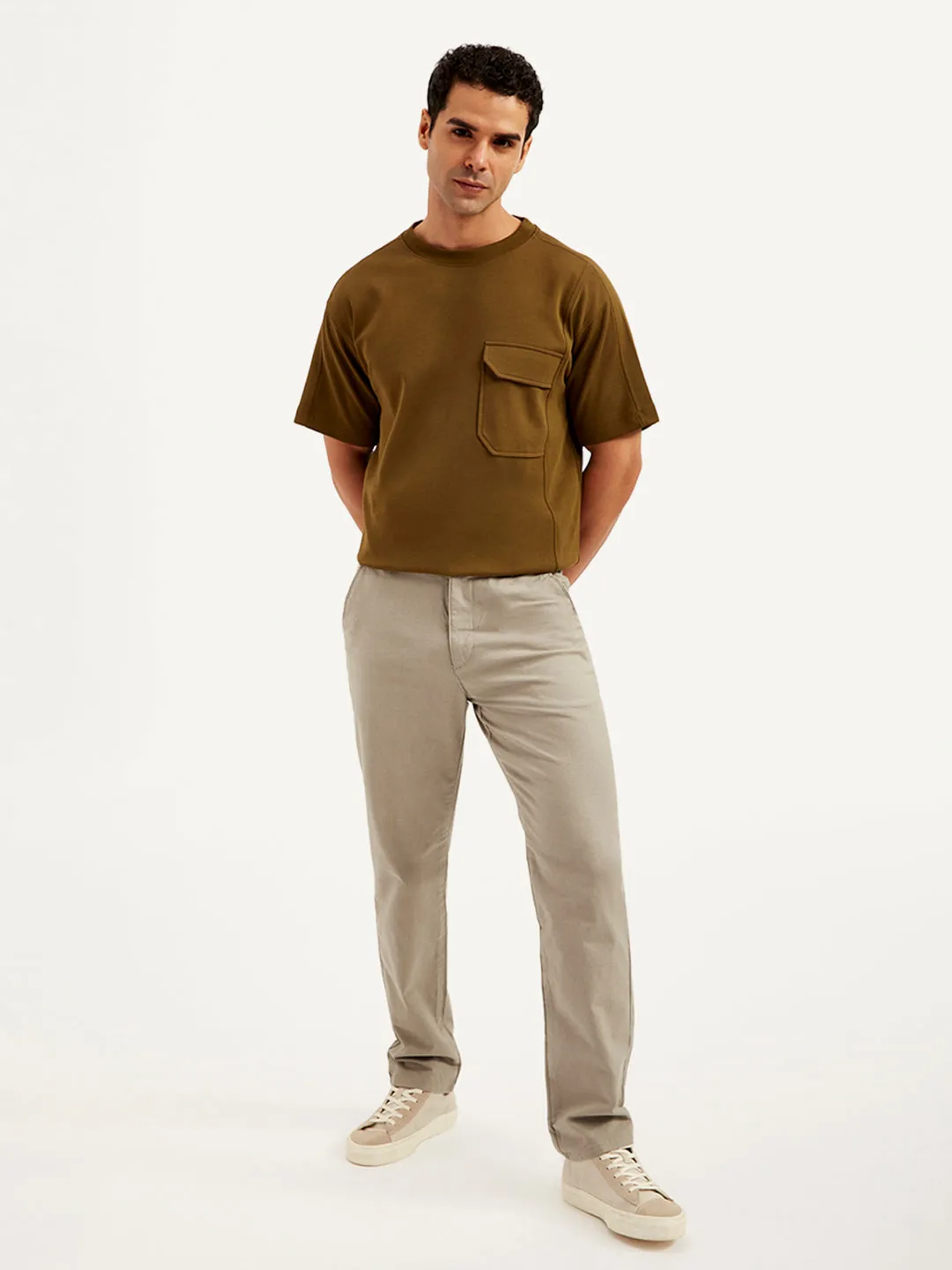 Men's Brown Authentic Straight Fit Linen Chinos