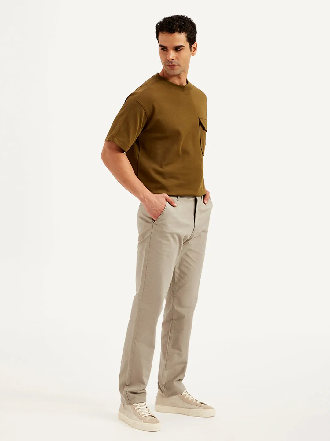 Men's Brown Authentic Straight Fit Linen Chinos