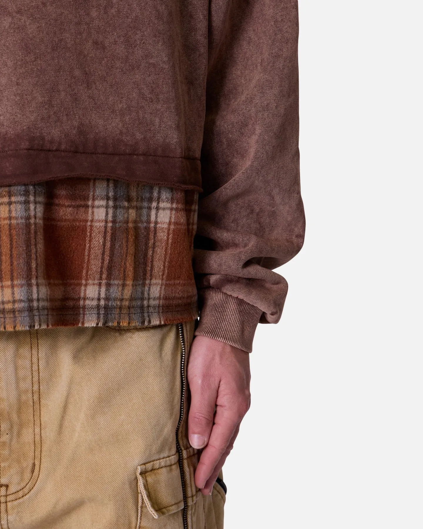 MNML Flannel Crew Pullover Sweater Brown