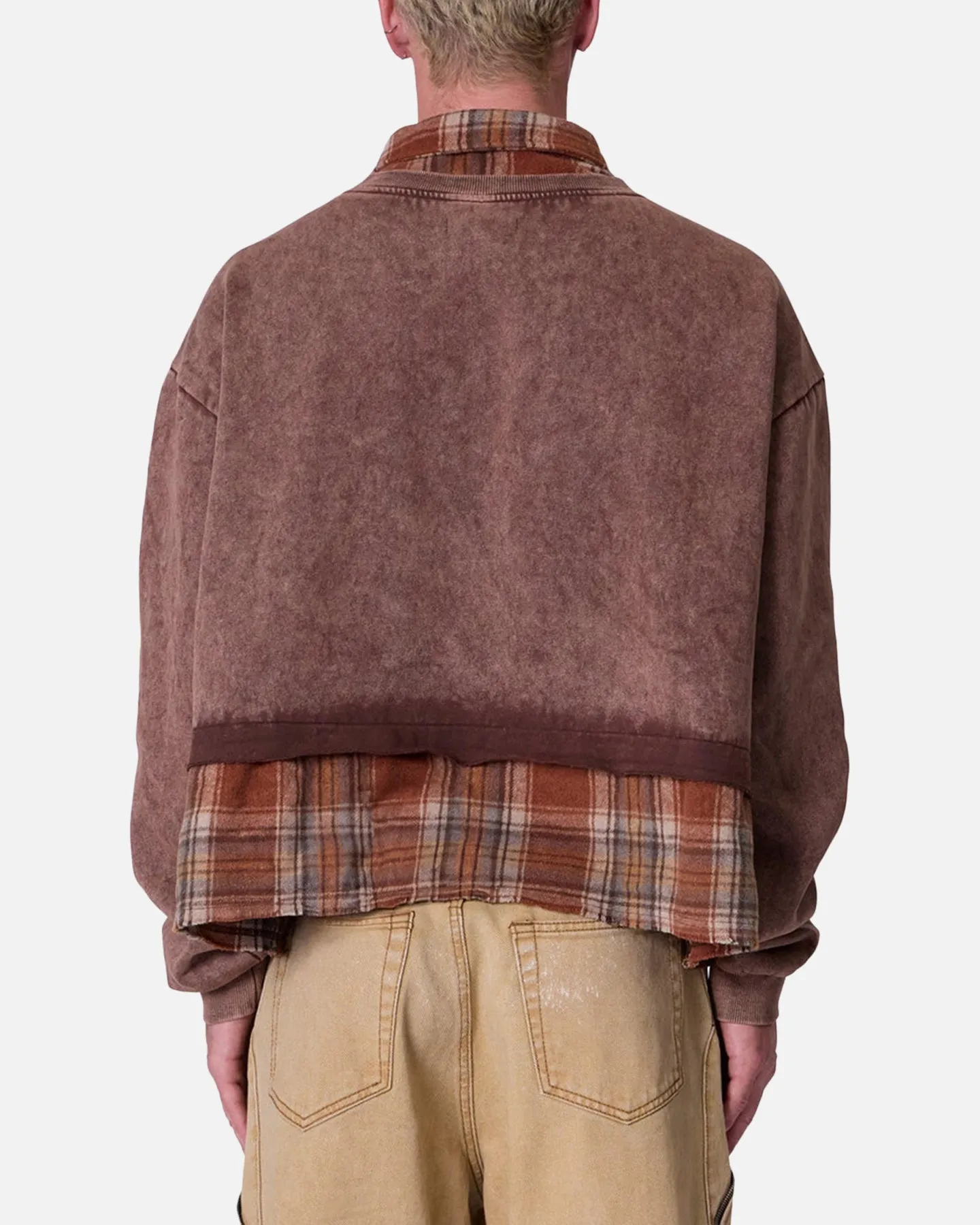 MNML Flannel Crew Pullover Sweater Brown
