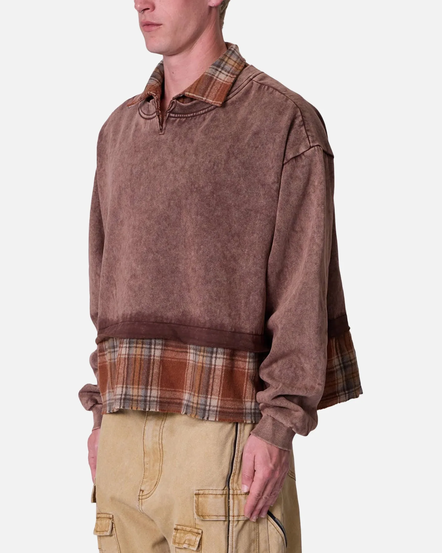 MNML Flannel Crew Pullover Sweater Brown