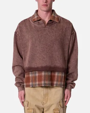 MNML Flannel Crew Pullover Sweater Brown
