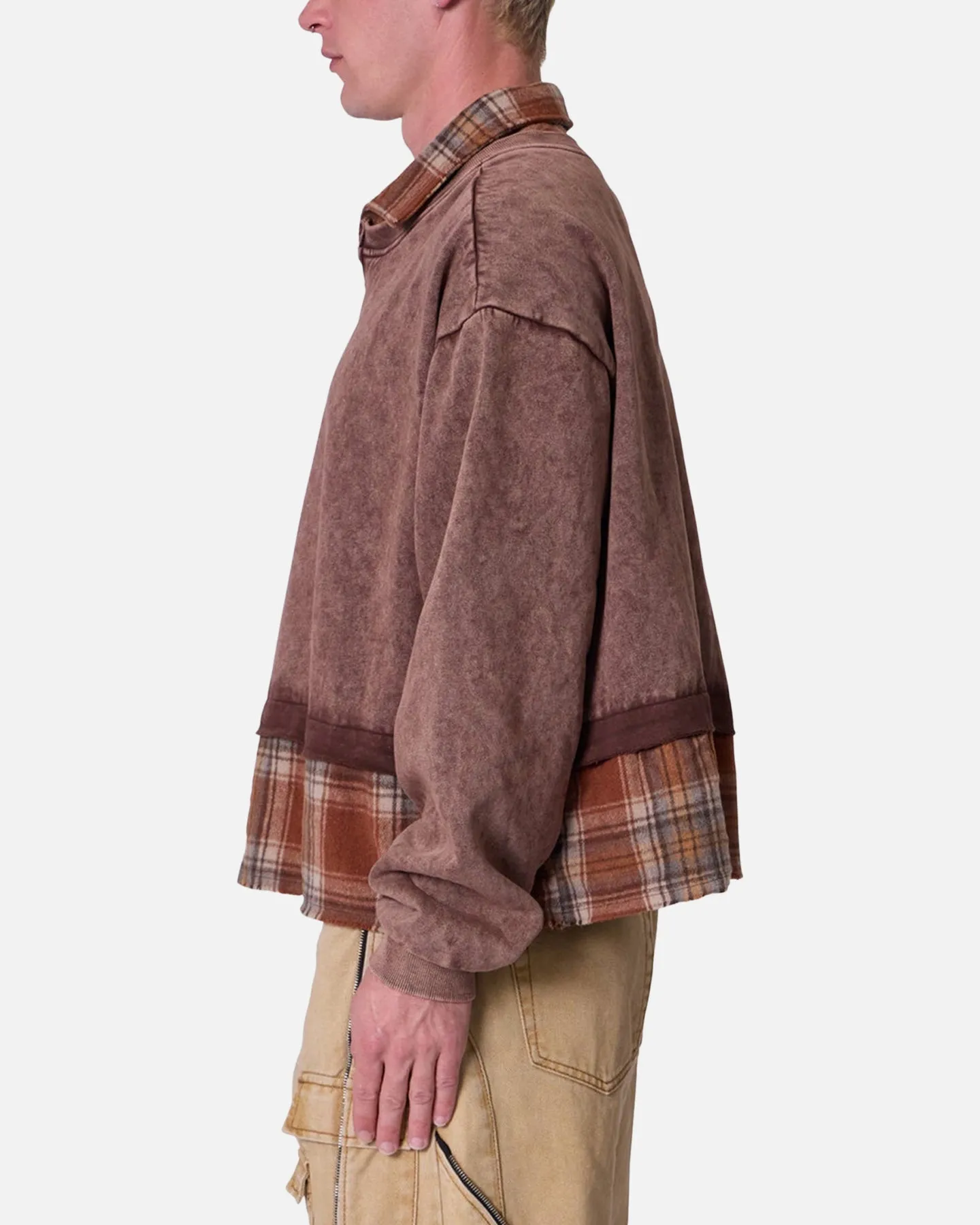 MNML Flannel Crew Pullover Sweater Brown