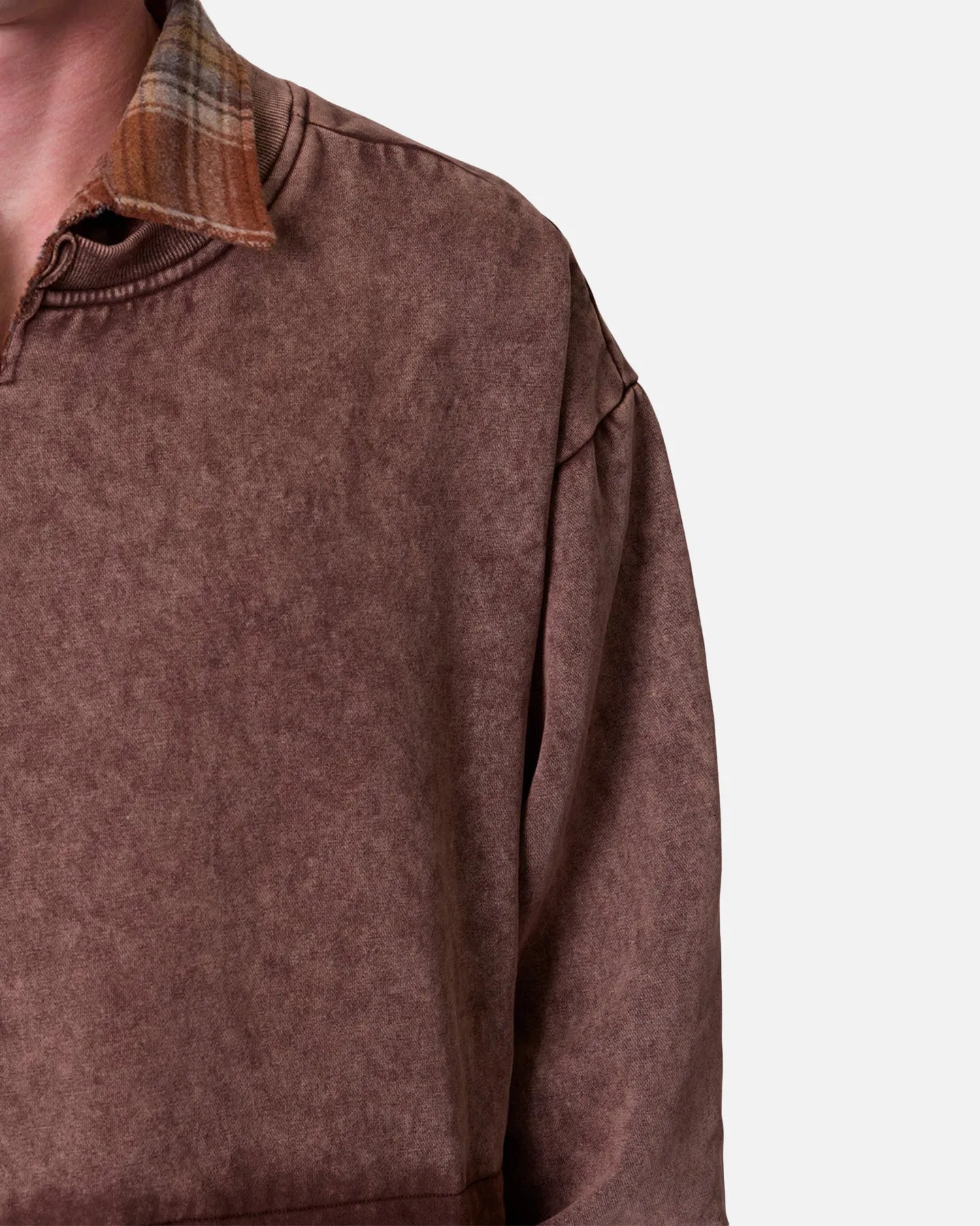 MNML Flannel Crew Pullover Sweater Brown