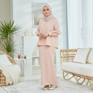 Nikayla Linen Kurung Set - Pink Peach