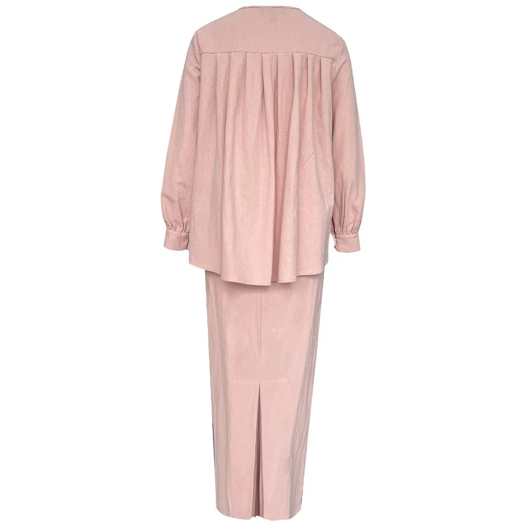 Nikayla Linen Kurung Set - Pink Peach