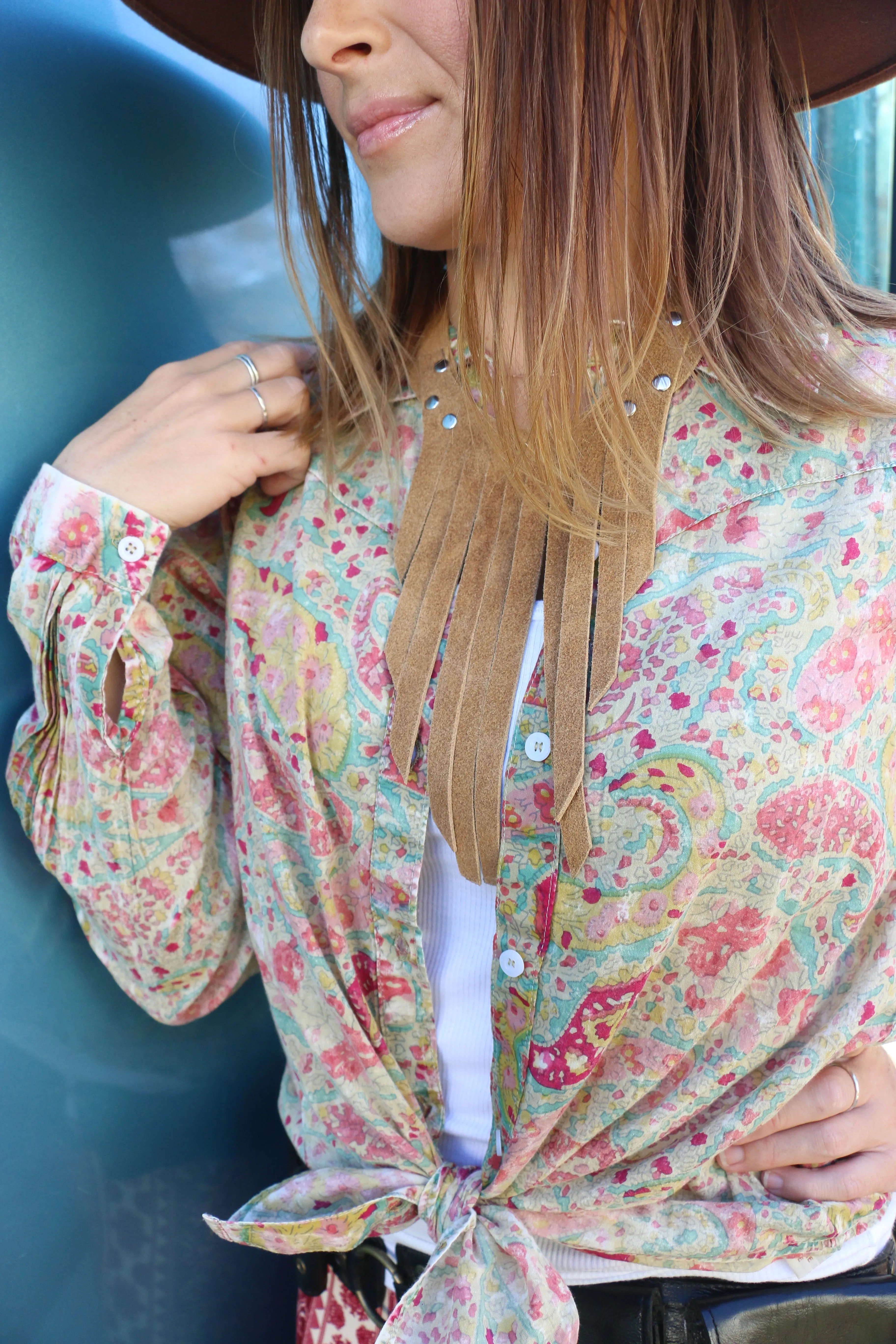 Perry Paisley Cotton Button-Down Top