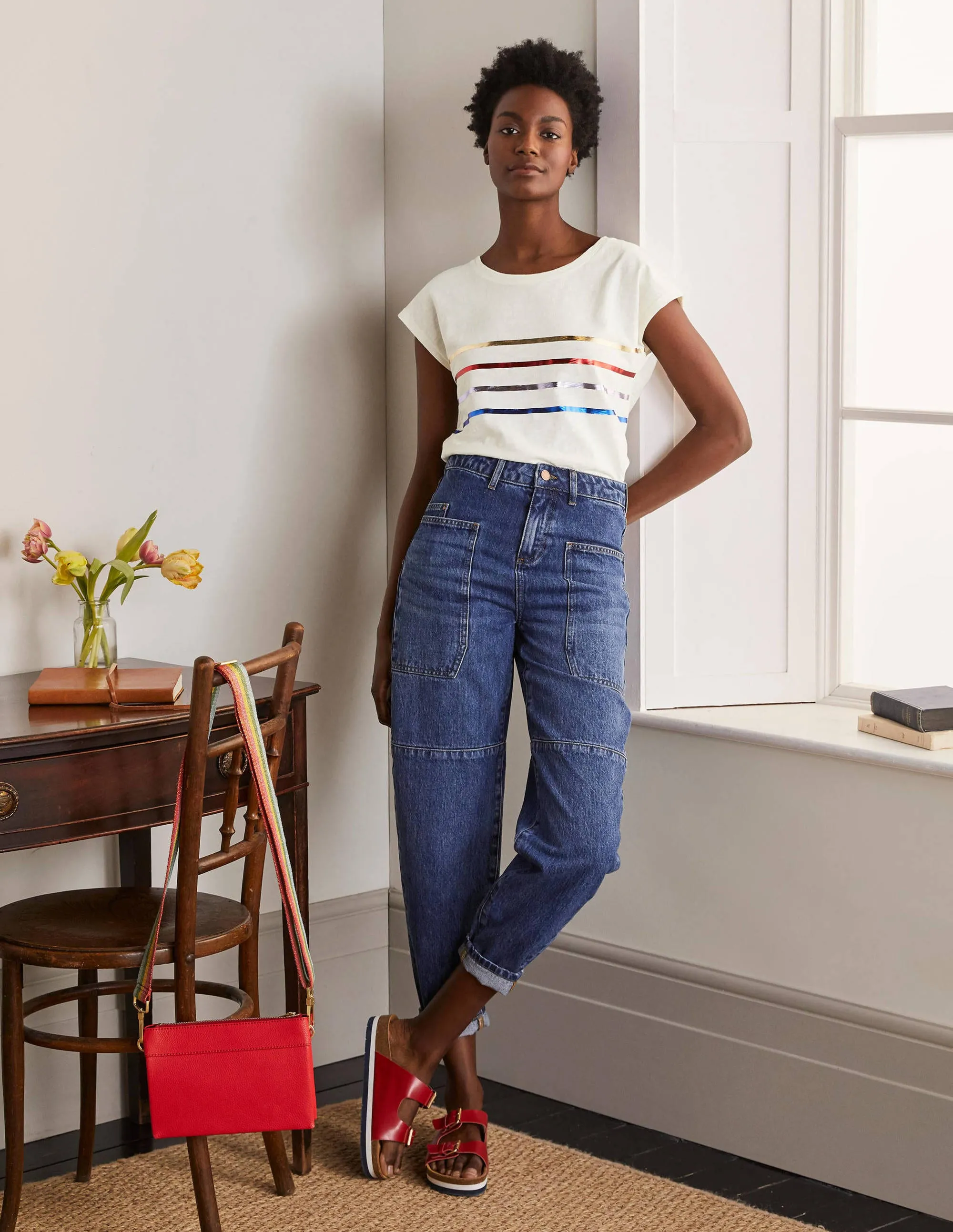 Robyn Jersey Tee-Rainbow Foil Stripe