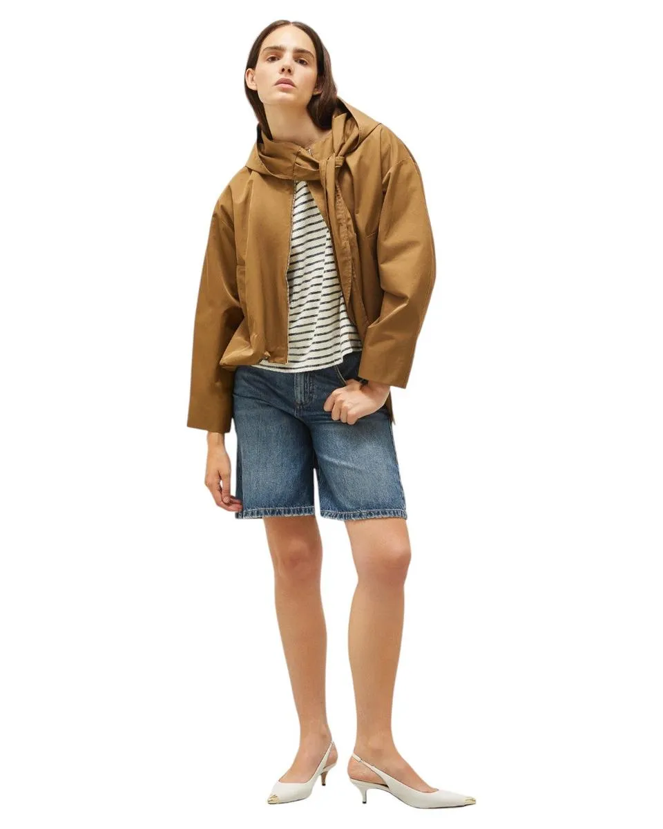 T-shirt Boxy in Cotone con Paillettes e Maniche a Tre Quarti