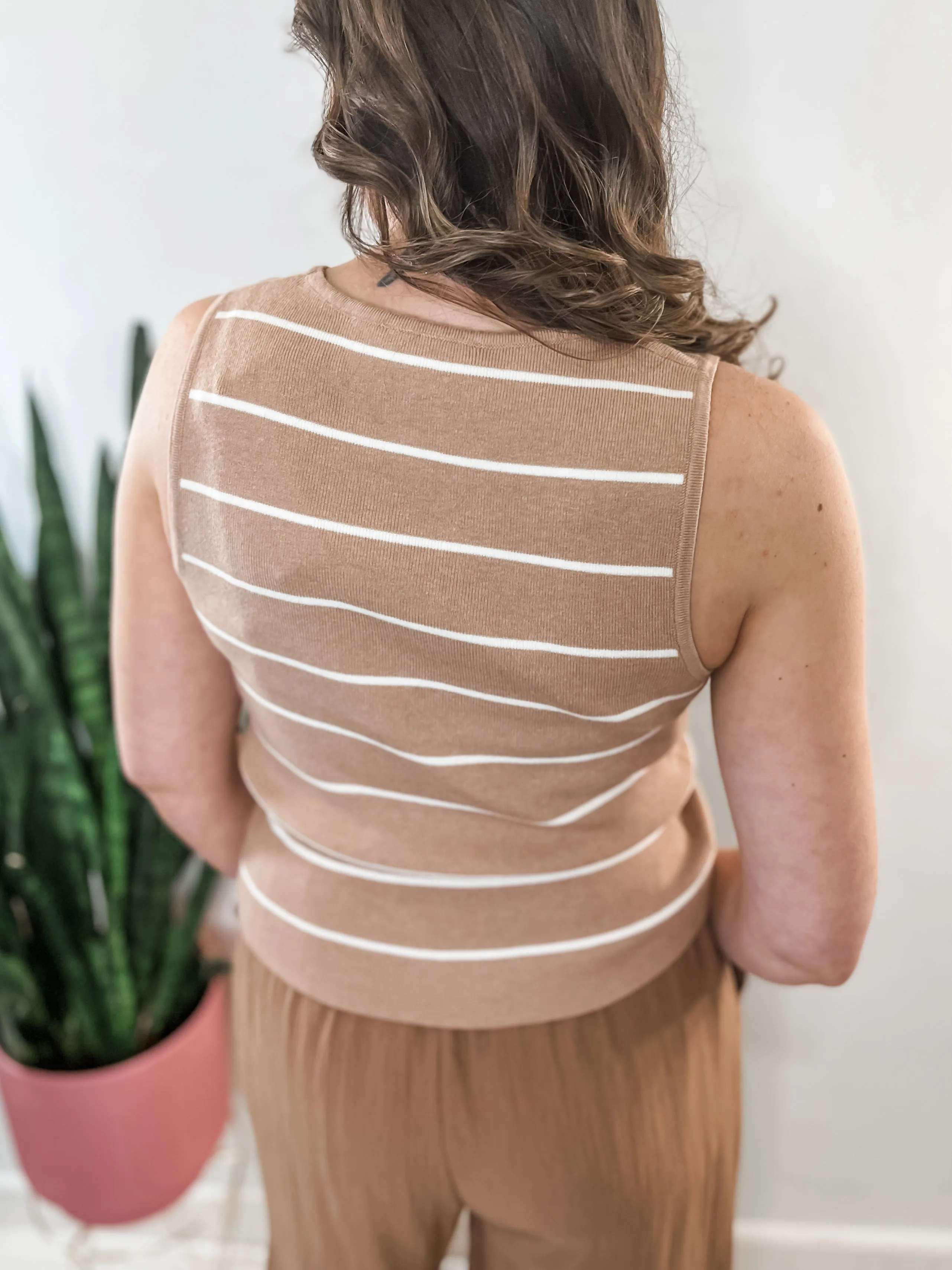 Taupe Stripe Knit Tank