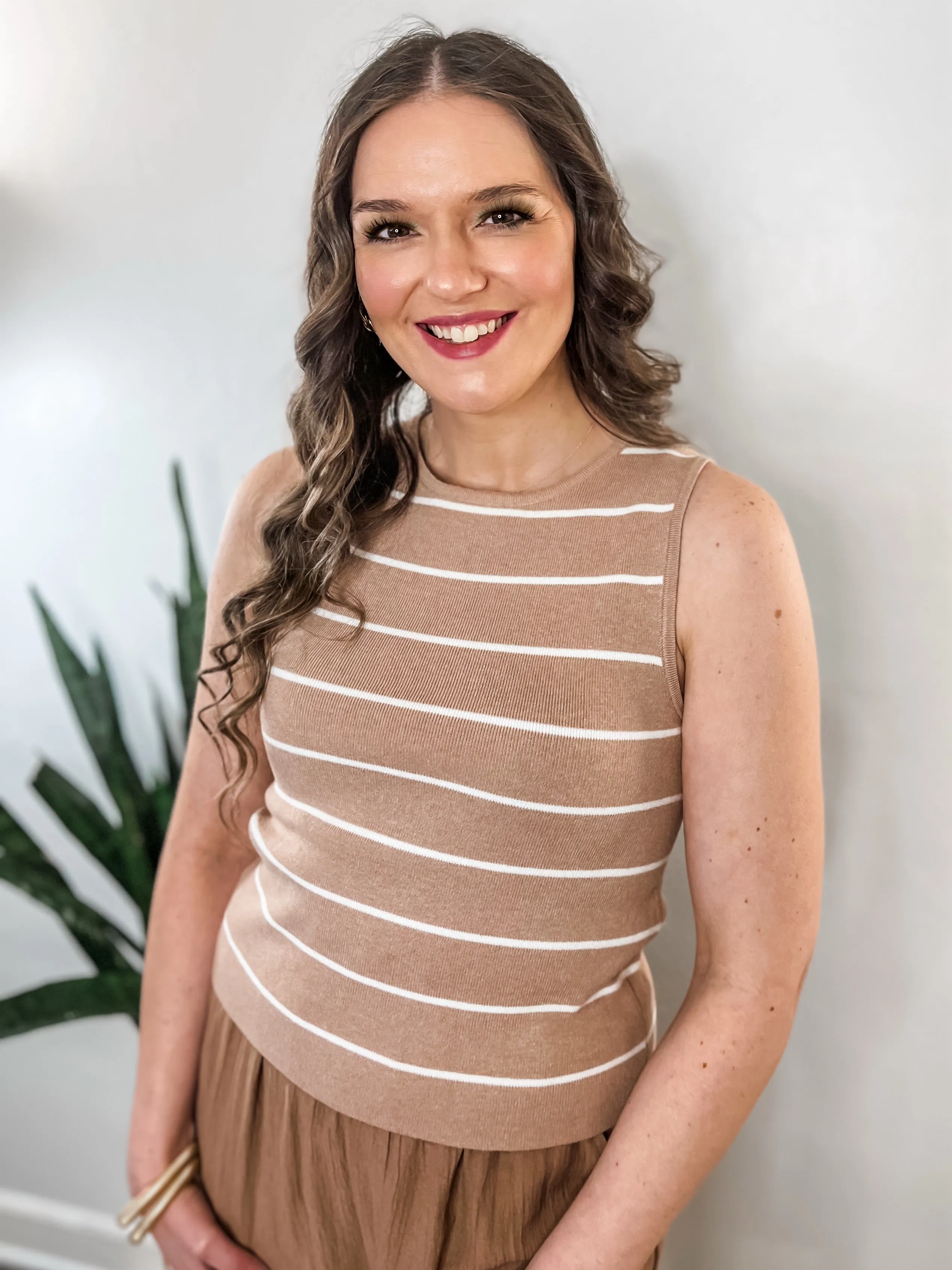 Taupe Stripe Knit Tank