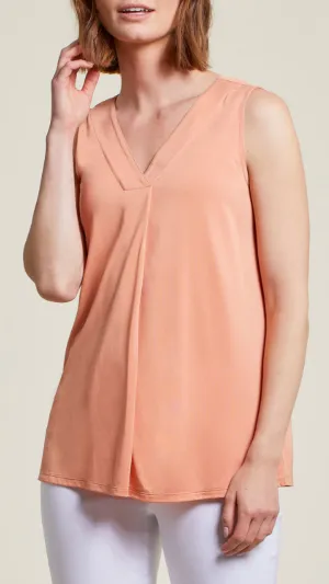 Tribal Sleeveless V Neck Top w/ Pleat - Sunset