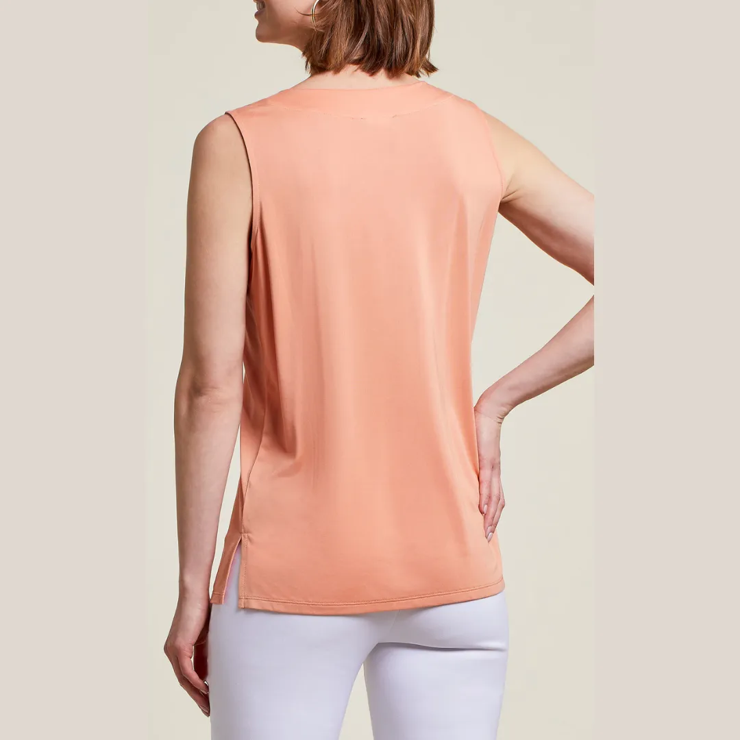 Tribal Sleeveless V Neck Top w/ Pleat - Sunset