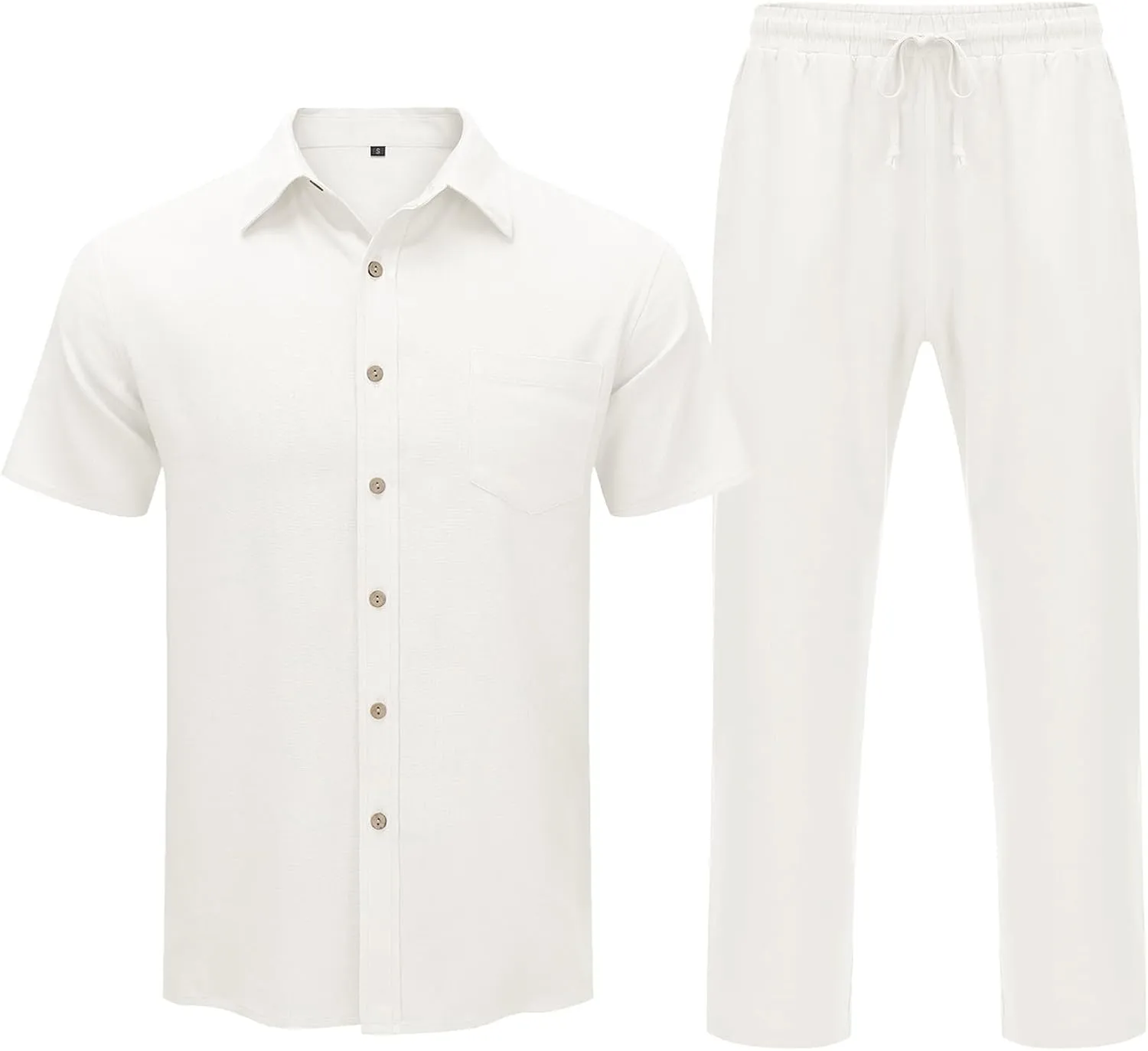 URRU Men’s 2 Piece Linen Outfit Summer Beach Short Sleeve Button Down Shirt and Pants Set