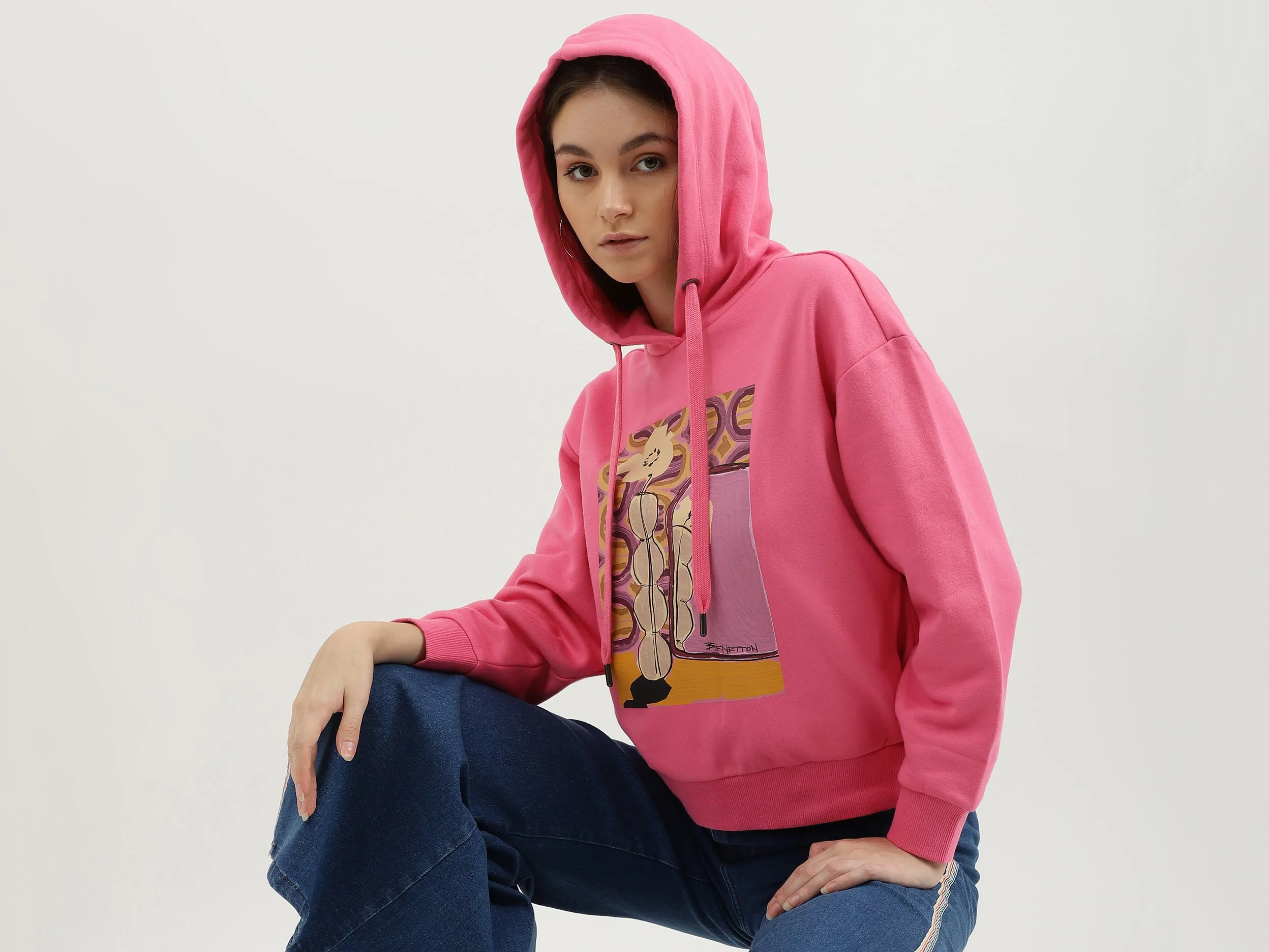 Women Printed Hooded Neck Sweatshirt